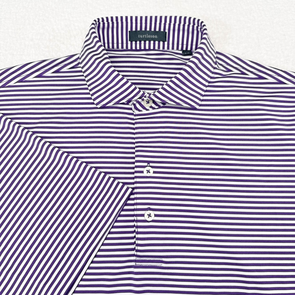 Turtleson Golf Polo Shirt Mens Size Medium Purple Striped Perry Golf Logo